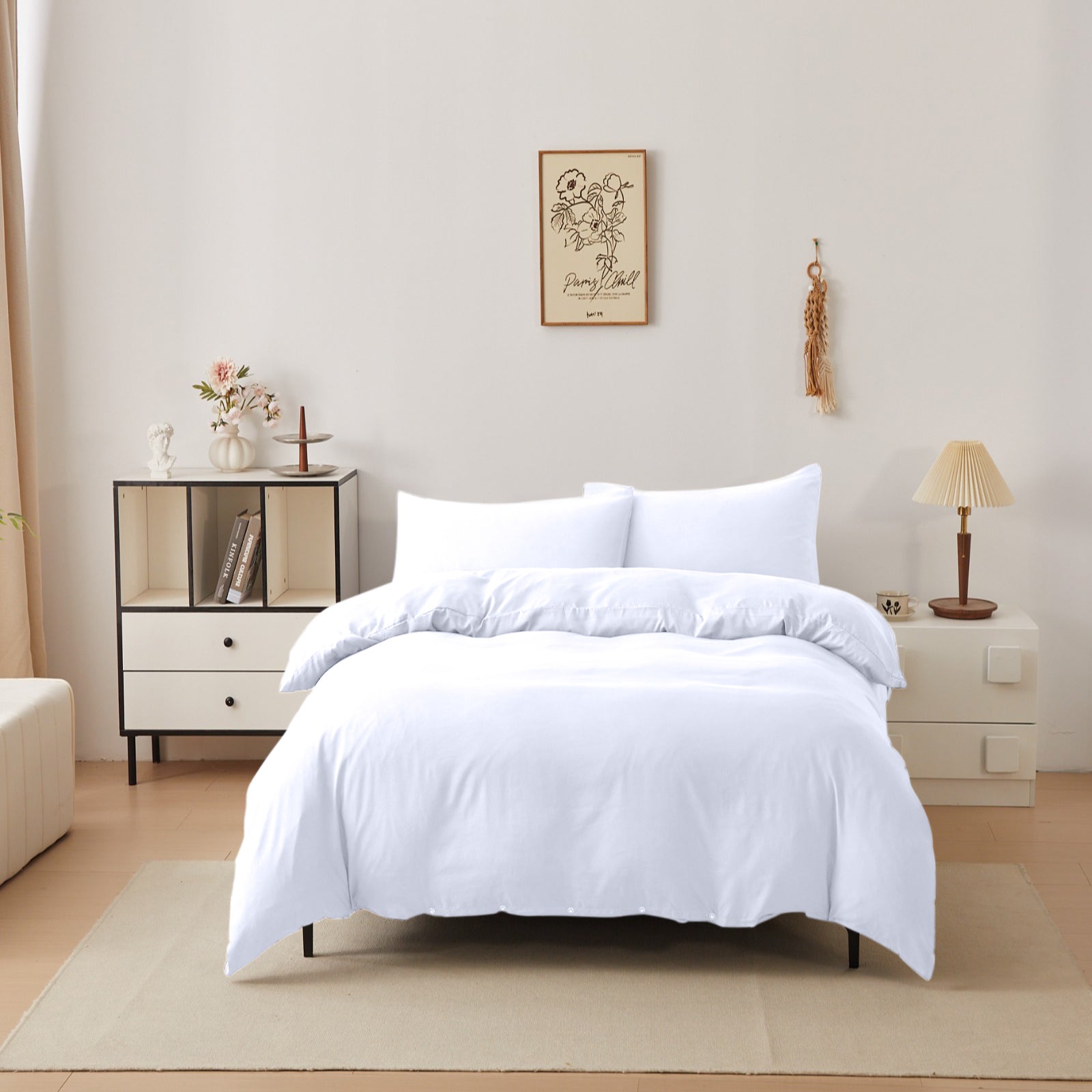 Complete bedding set with duvet cover and matching pillowcases for a coordinated, elegant bedroom look.