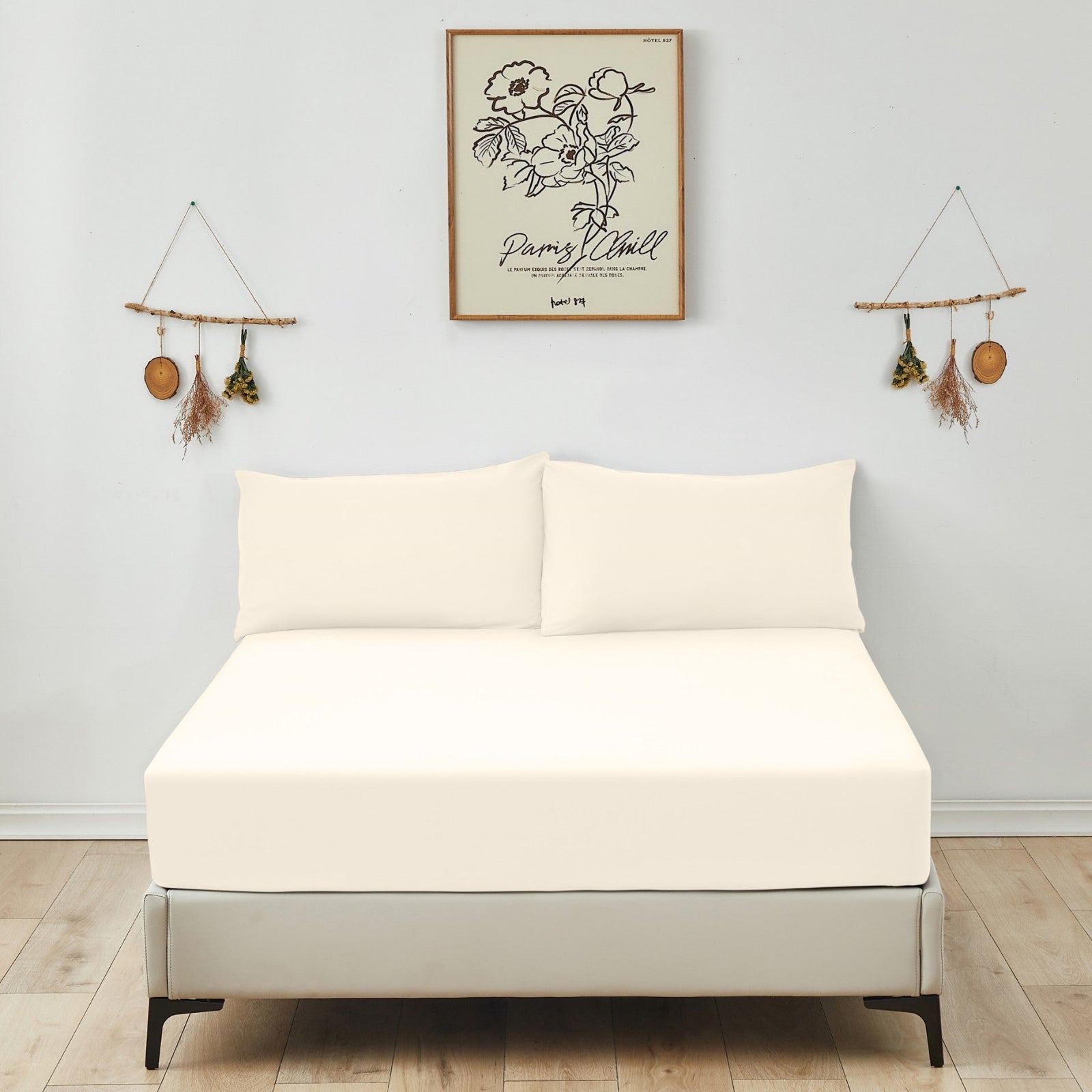Victoria and Carter cream fitted sheet, showcasing its smooth, soft microfiber texture