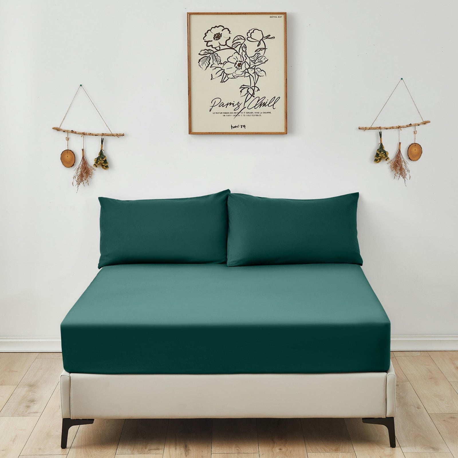 Victoria and Carter emerald fitted sheet, showcasing its smooth, soft microfiber texture