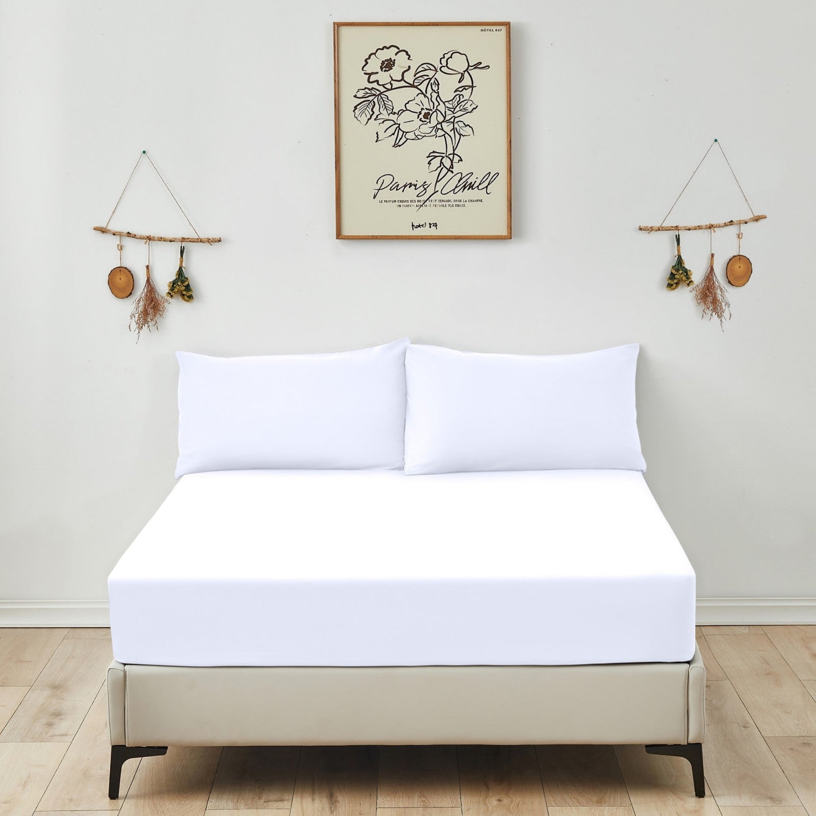 Victoria and Carter white fitted sheet, showcasing its smooth, soft microfiber texture